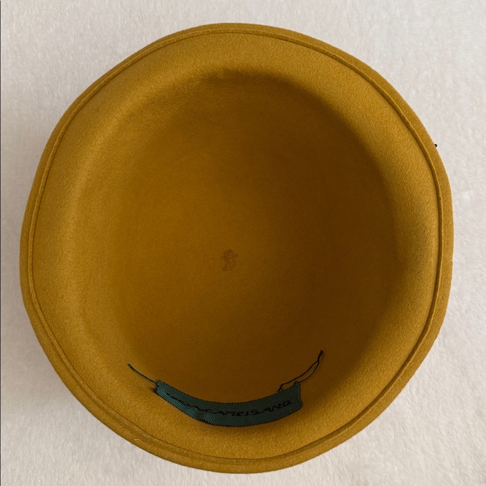 {VTG} Linda Campisano | Felt Cloche Ribbon Trimmed Hat Mustard Yellow/Purple - Picture 8 of 11